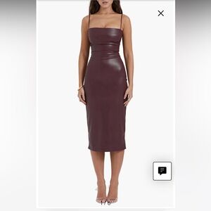 WORN ONCE house of cb Jalena lace up back faux leather cocktail dress